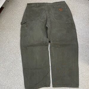 Carhartt Men's Moss Green, Double Knee Dungaree/ carpenter Jeans. 38x30. EUC